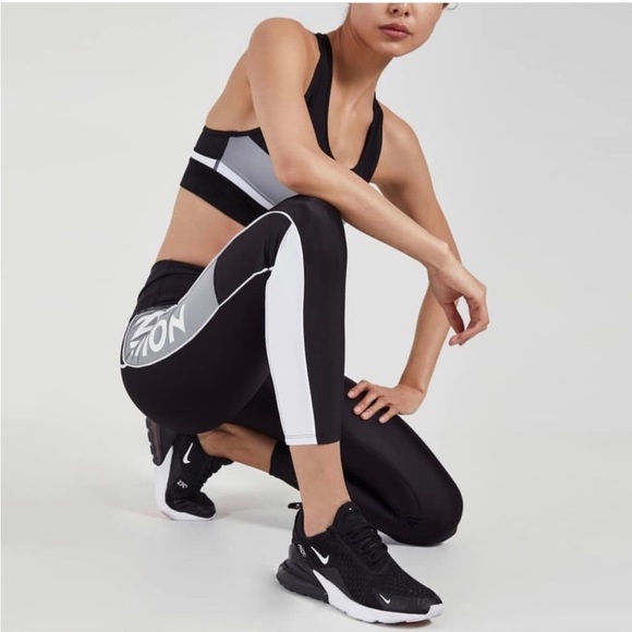 P.E Nation Black Gray Side Logo Colorblock Leggings XL - Picture 1 of 8